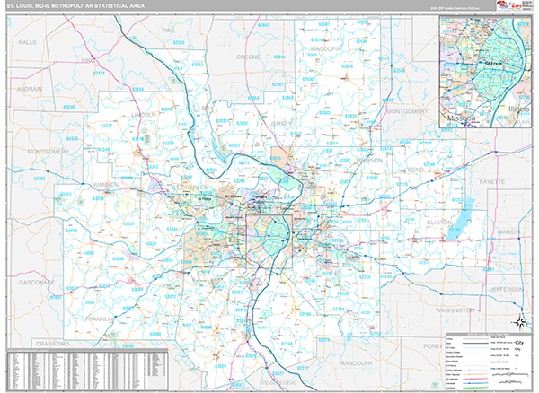 St. Louis Metro Area Wall Map Premium Style